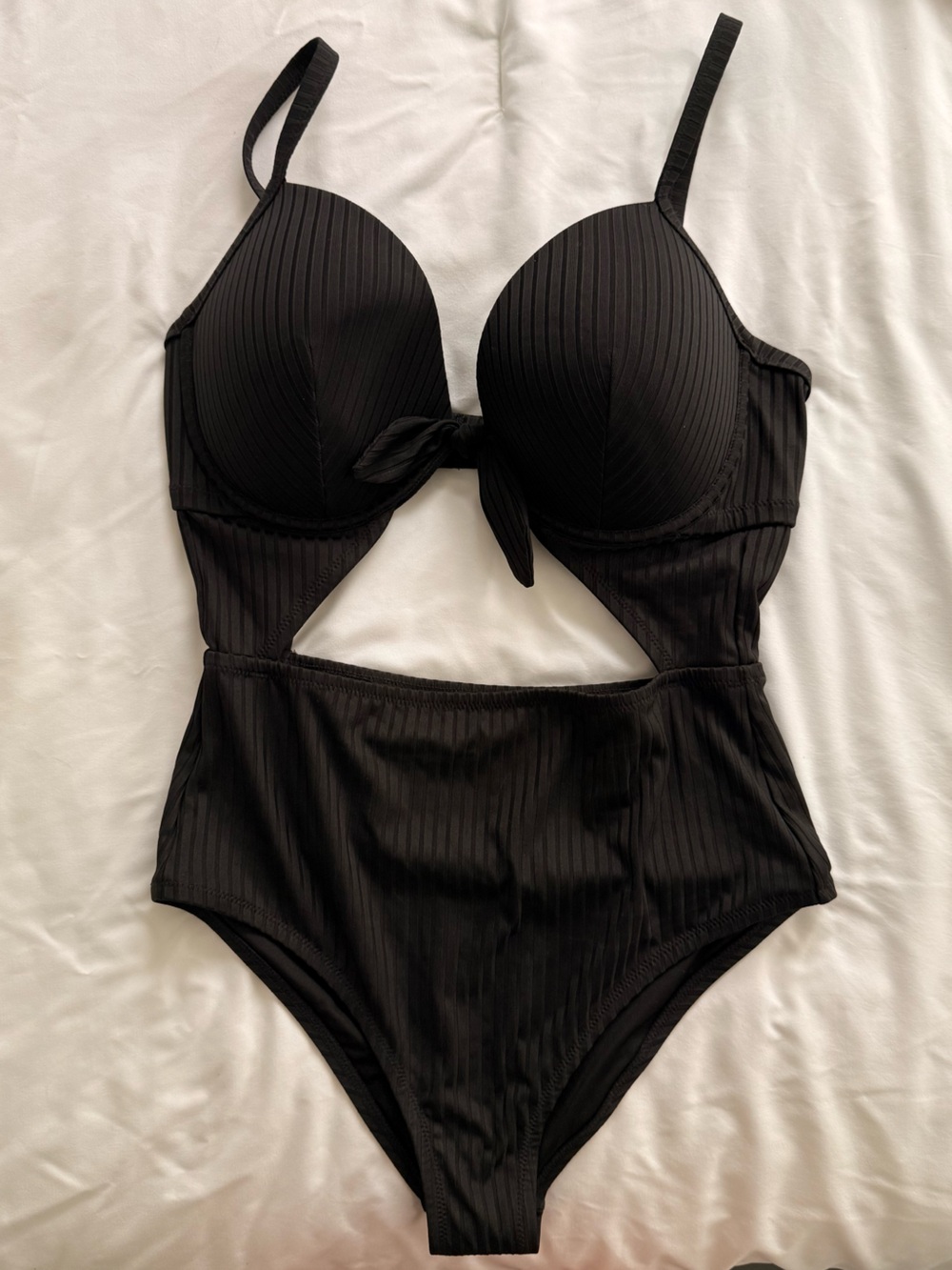NWOT- Shade & Shore Black Ribbed One-Piece Cutout Swimsuit